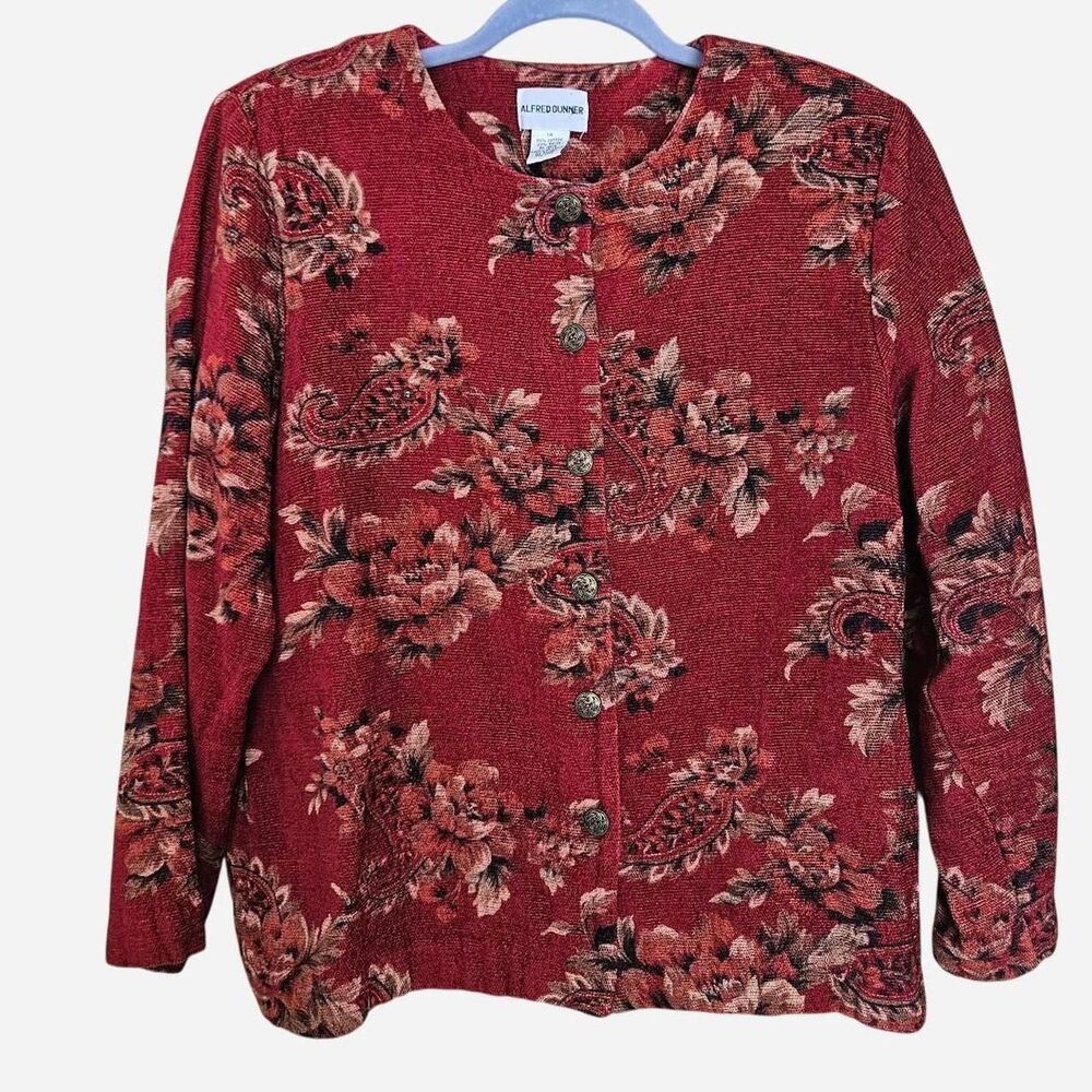 90s whimsigoth cottagecore red textured floral paisley jacket
